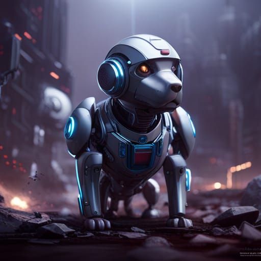 Futuristic Sci-Fi Robot Dog in Polished Metal