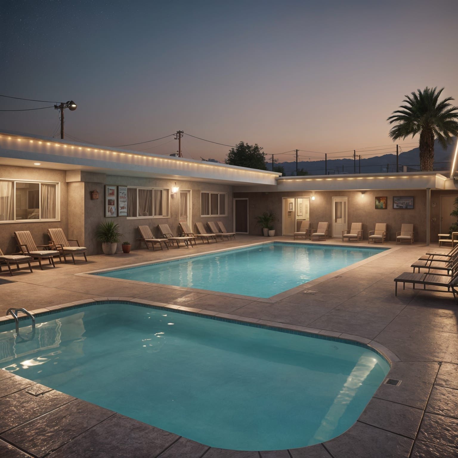 Photorealistic Motel Pool in Hyper-Realism