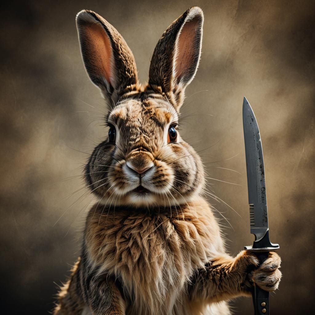 Realistic Close-Up of a Bunny Rabbit with Knife