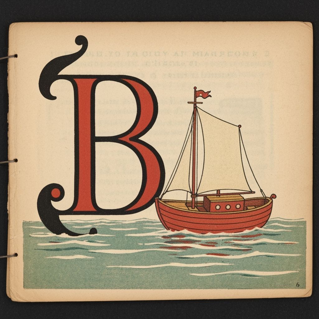 Vintage Children's Book Illustration: Letter B and Boat