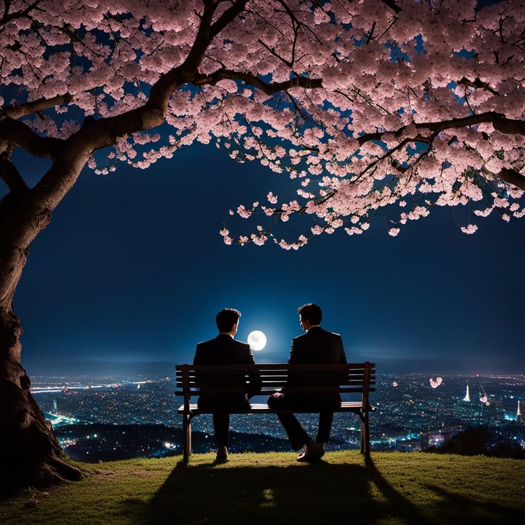 Moonlit Cherry Blossom Embrace: A Moment of Serenity