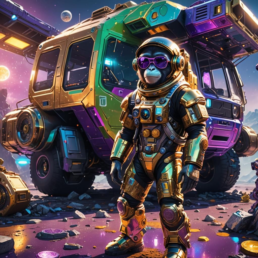 Astronaut Monkey in Space, Psychedelic Digital Art