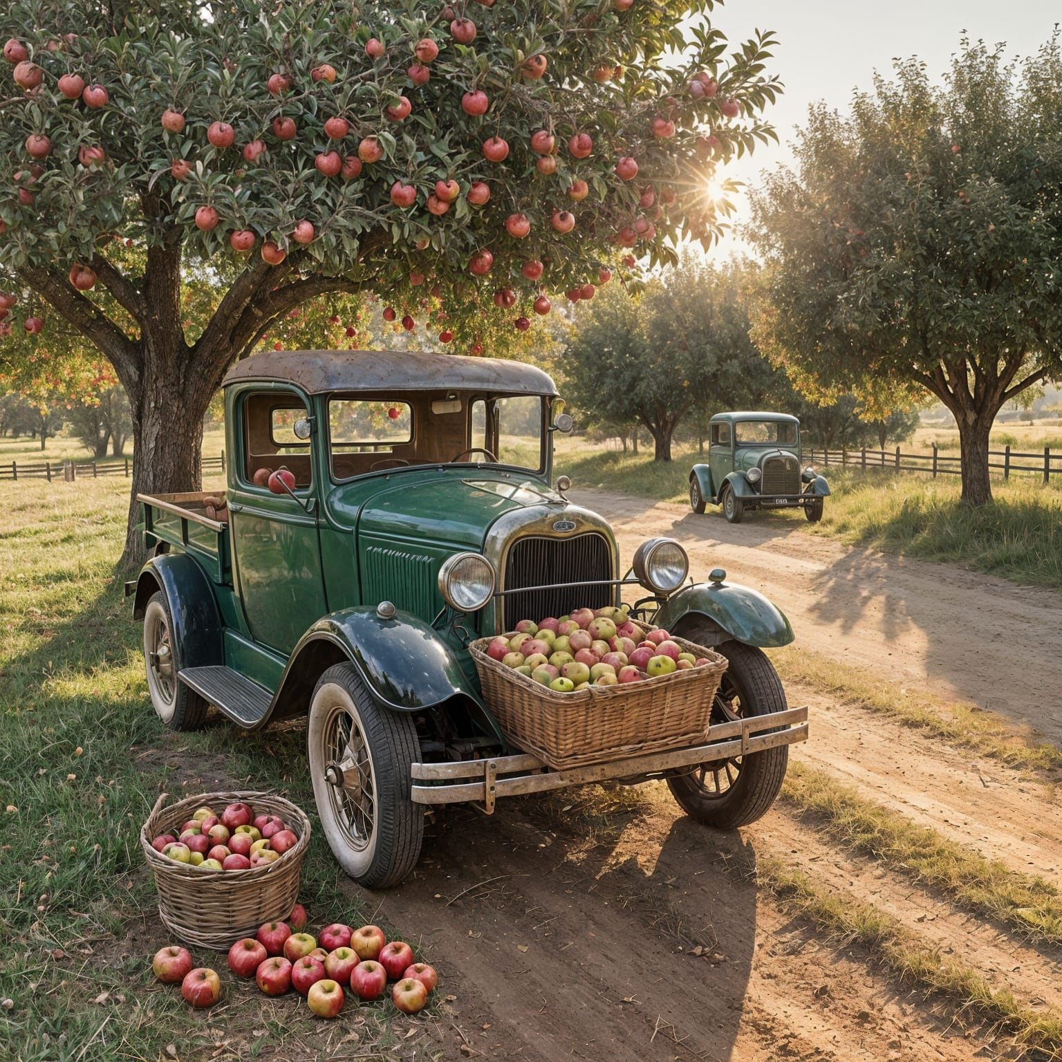Rusty 1930s Ford Truck With Apples Under Fall Tree
