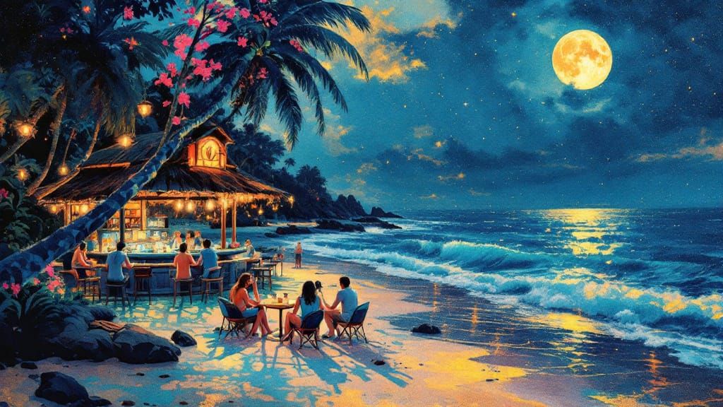 Beachbar at night