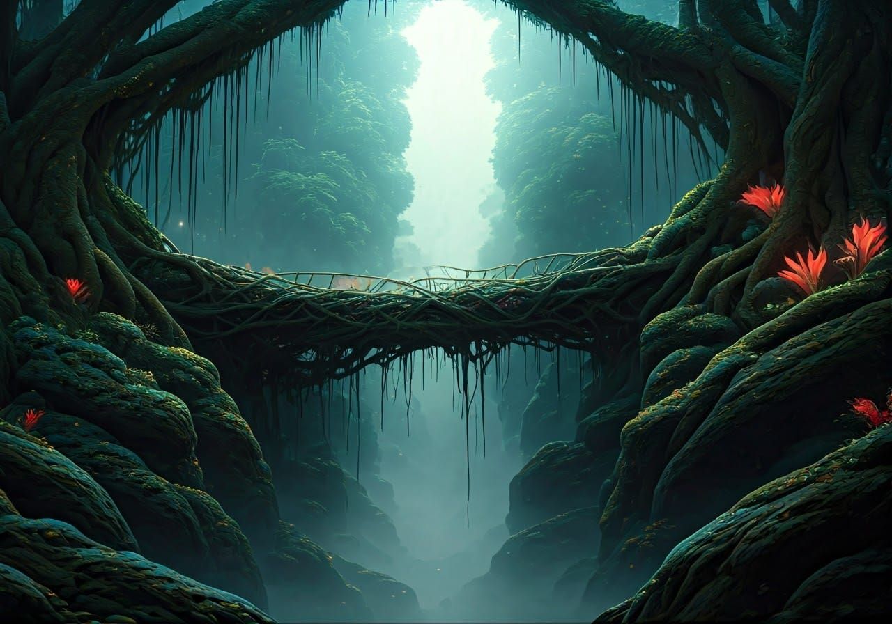 Enchanted Primeval Bridge in Mystical Forest