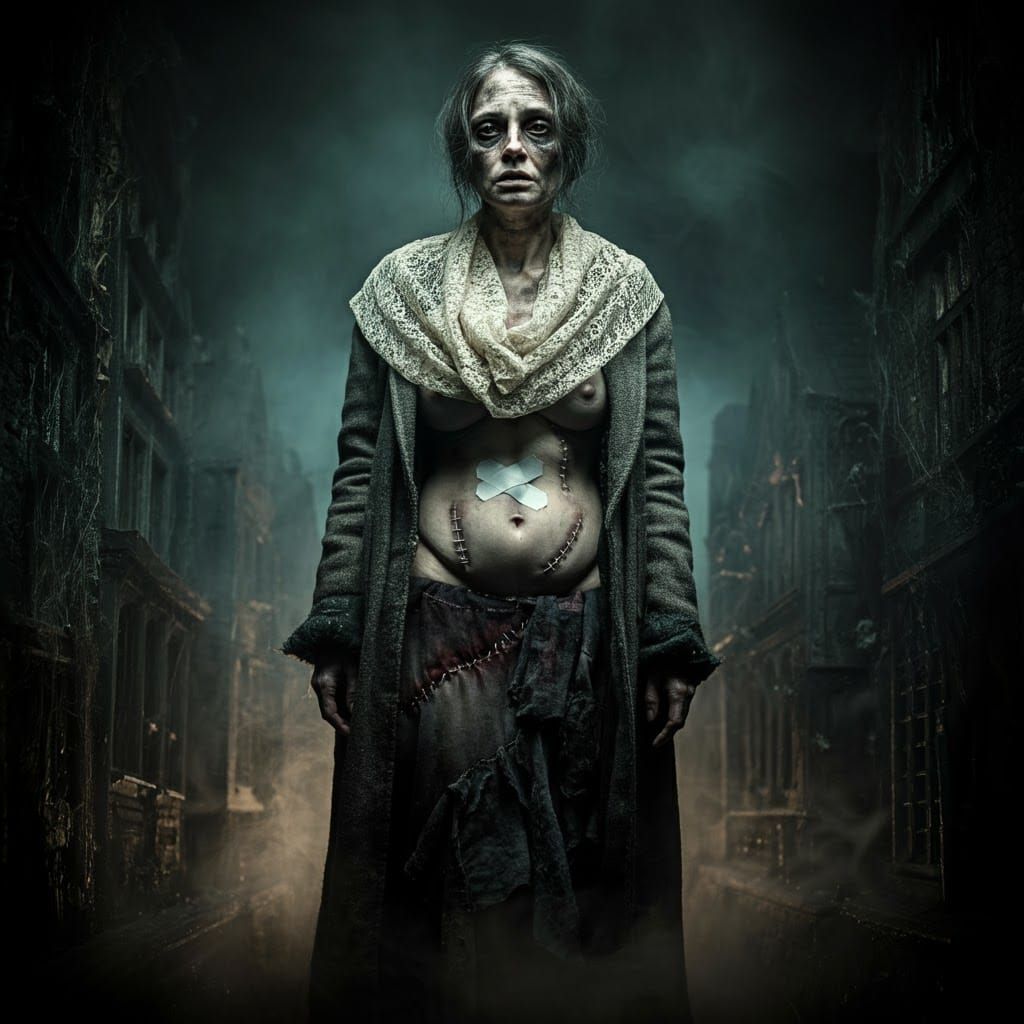 Hopeful Woman in Film Noir Cityscape