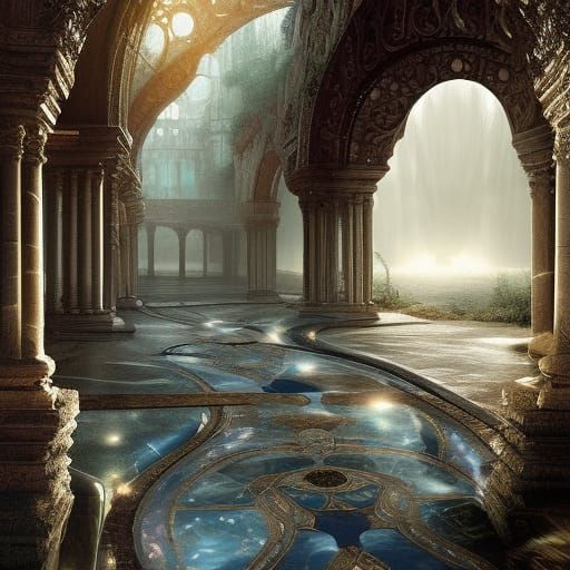 Opal Stone Walkway: Epic Digital Matte Painting