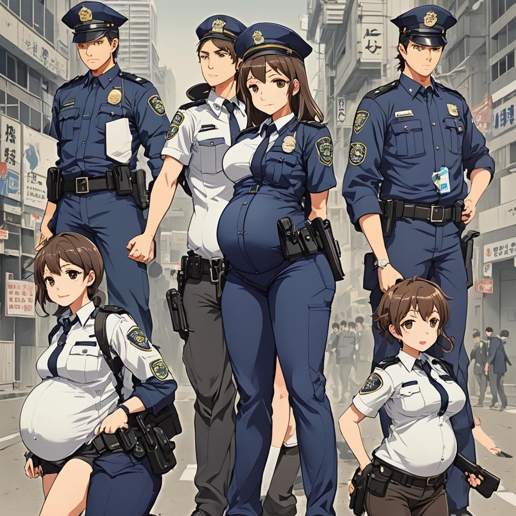 Pregnant Anime Police in Manga Style