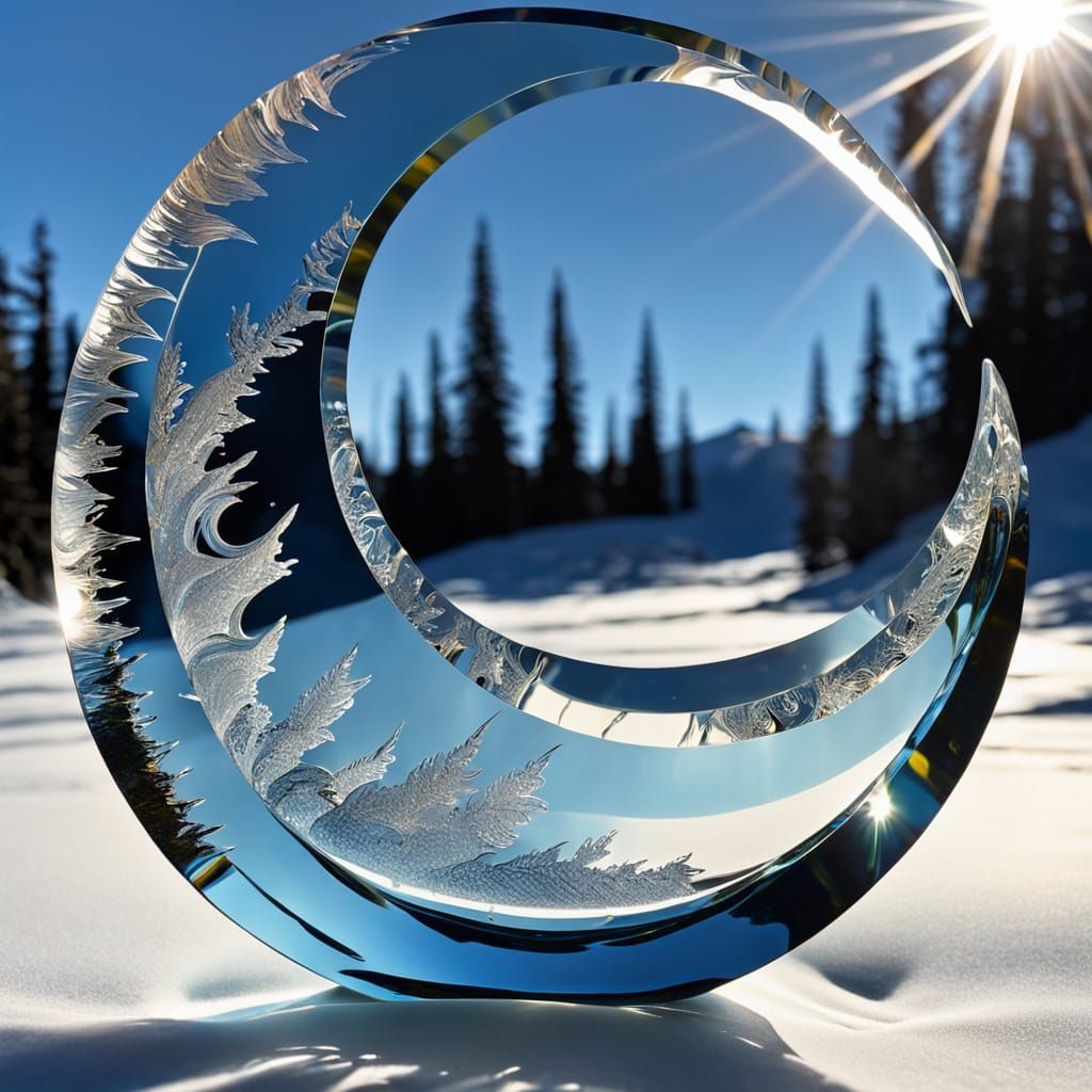 Ethereal Glass Moon Sculpture Bathed in Alaskan Sunlight