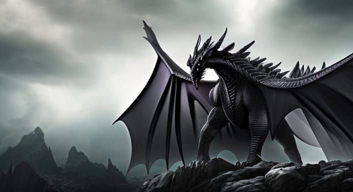 Fierce Black Dragon in Gothic Dark Fantasy