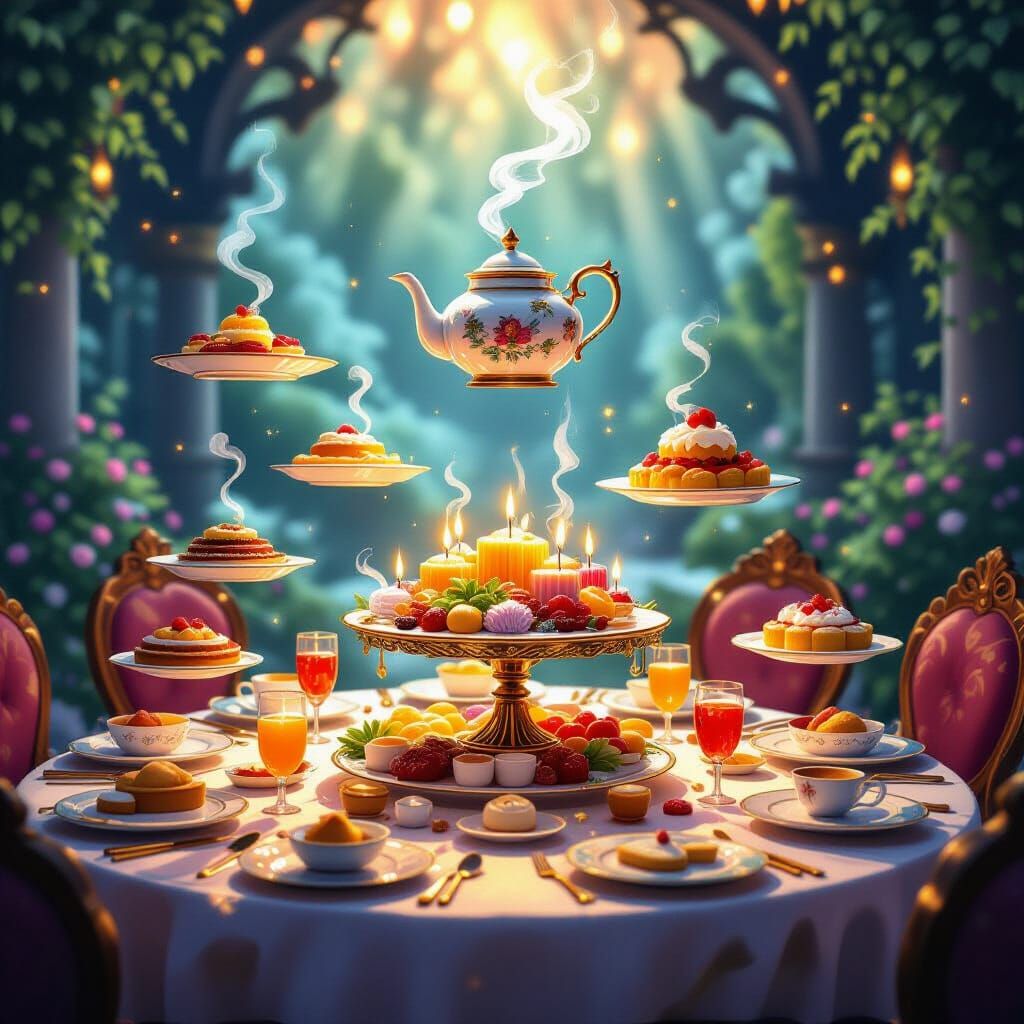 Enchanted Banquet Table with Levitating Food