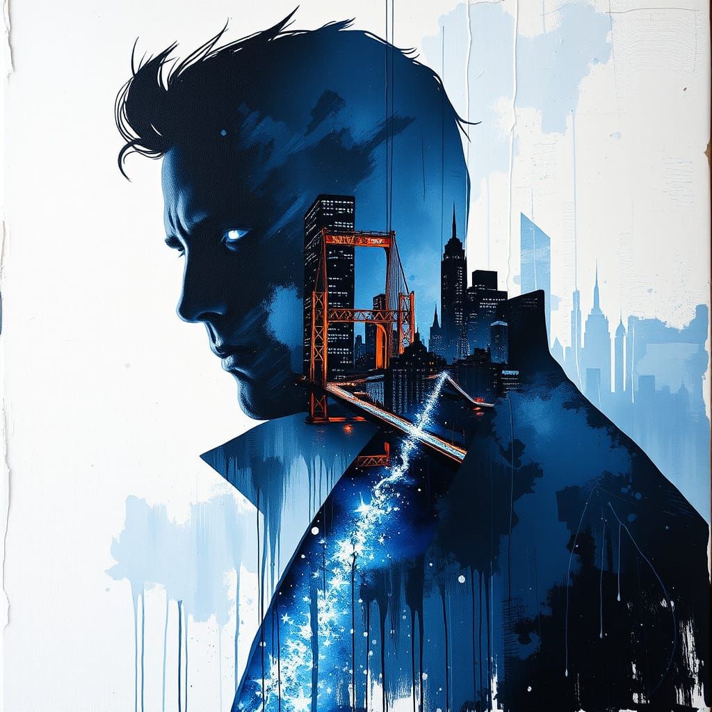 Neon Silhouette with Glowing Eyes