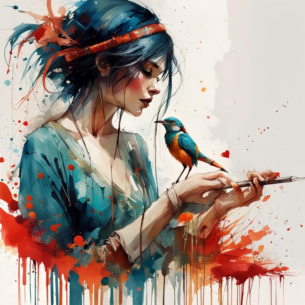 Jester in Watercolor Splatter Art Style