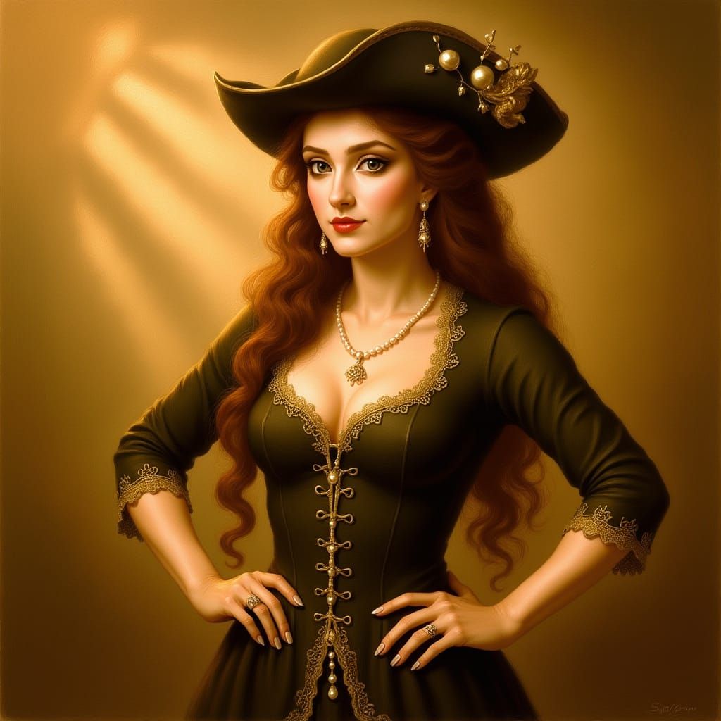 Elegant Pirate Woman in Golden Light