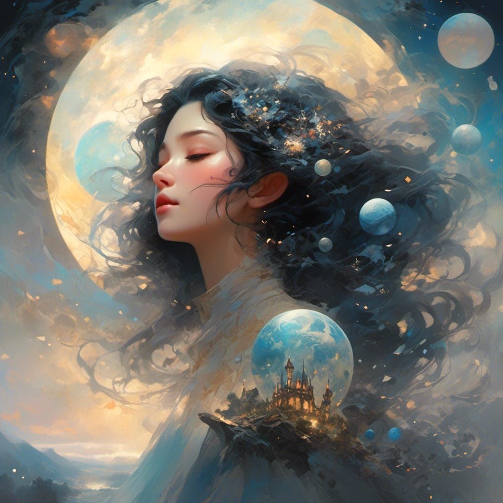Ethereal Starry Night Girl in Fantasy Style