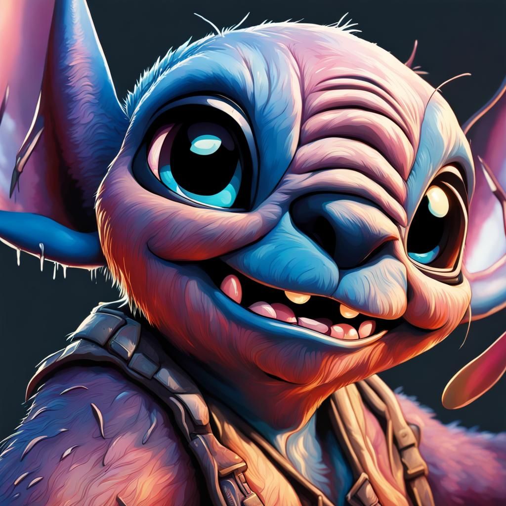 Hyperrealistic Stitch Splash Art in Color Depth