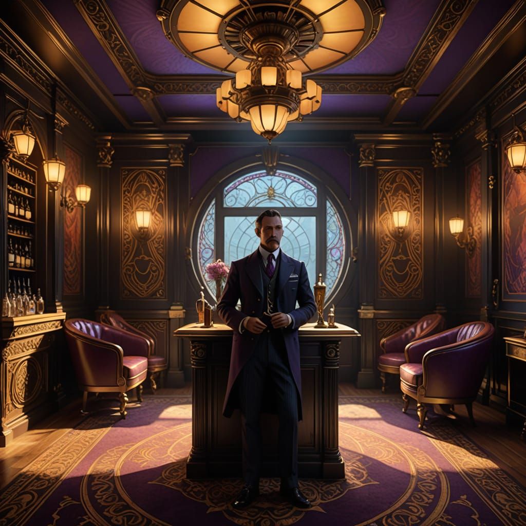 Dark Fantasy Speakeasy Concept Art in Art Deco Style