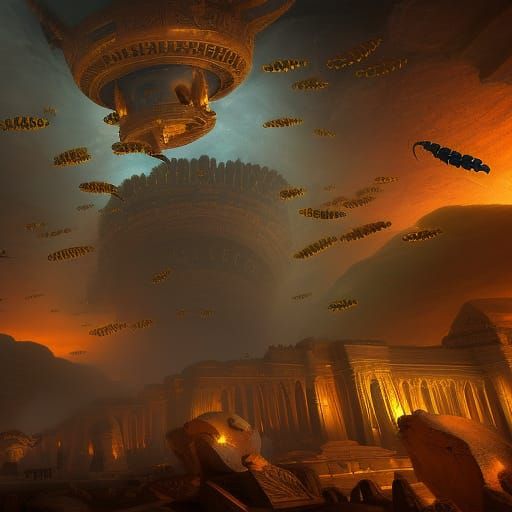 Egyptian Tomb Scarab Swarm in Detailed Matte Painting