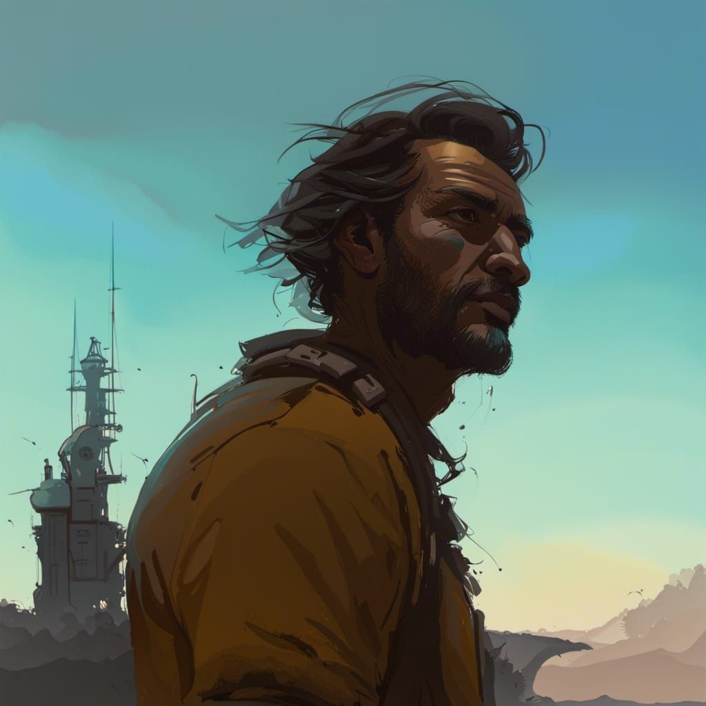 Weary Traveler Portrait in Comic Art Style