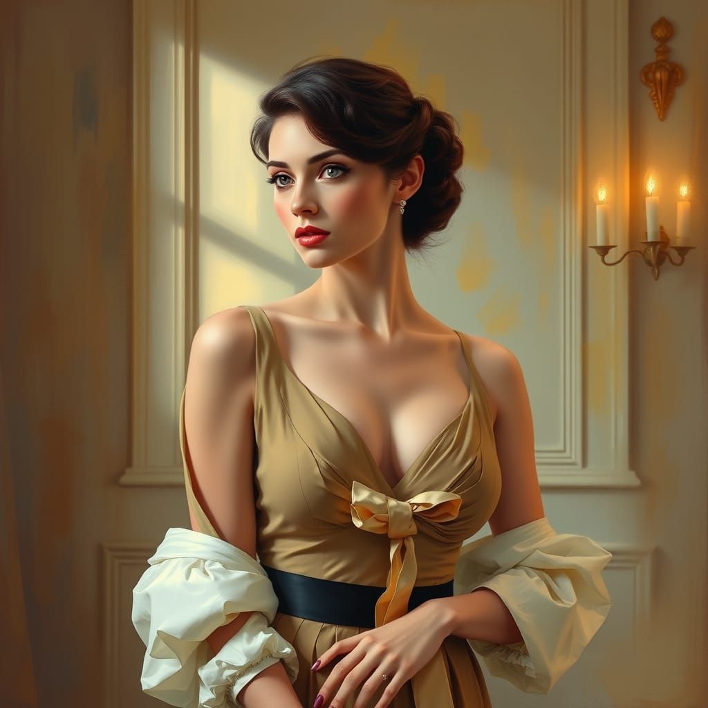 Elegant Woman Posing in Soft Light, Realistic & Expressive S...