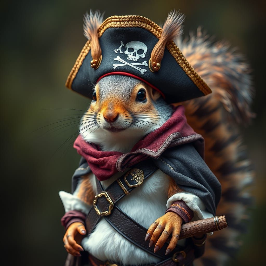 Squirrel as a Pirate in Elaborate Costume