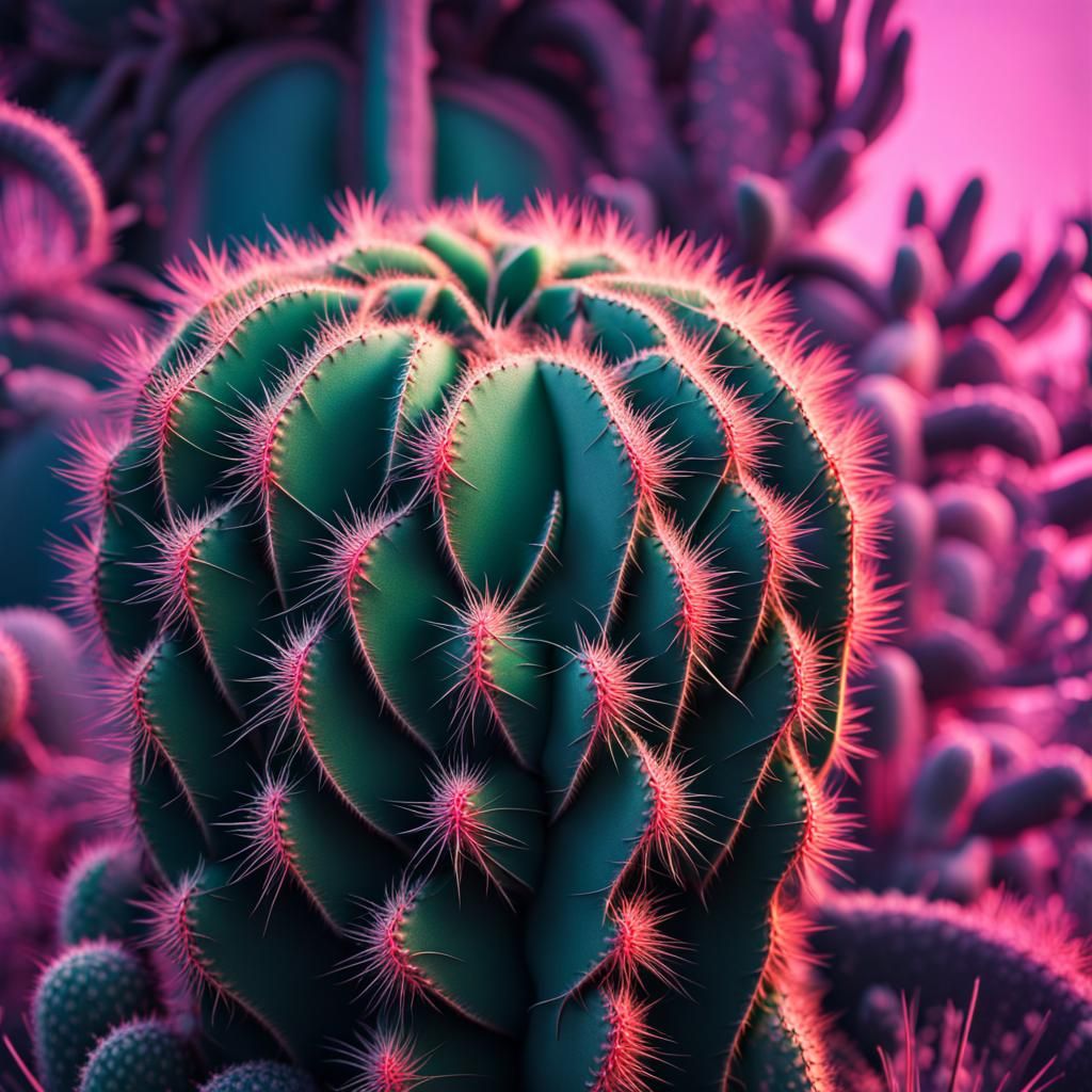 Hyperrealistic Vaporwave Cactus in High Definition