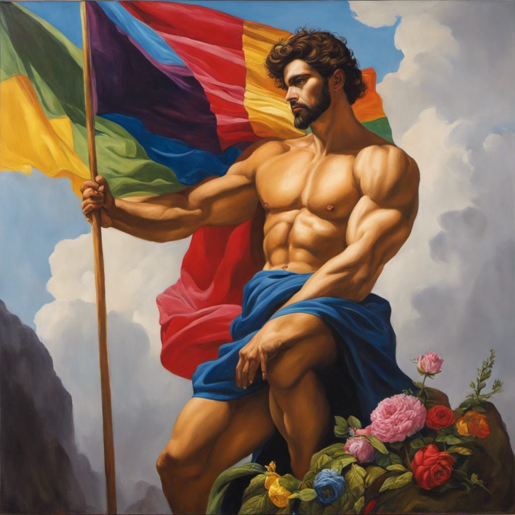 God of Flowers: Acrylic Painting with Intense Gaze