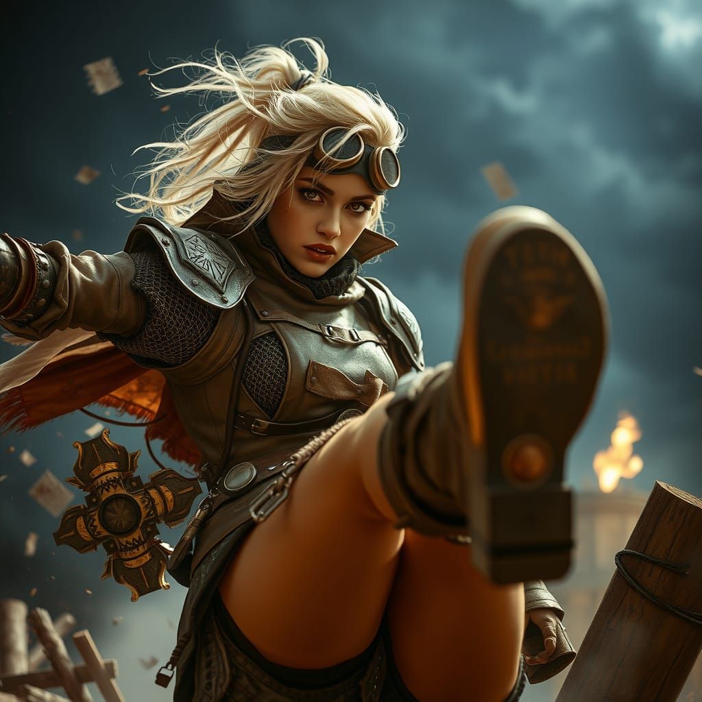 Steampunk Knight Chess Piece in Battlefield Chaos