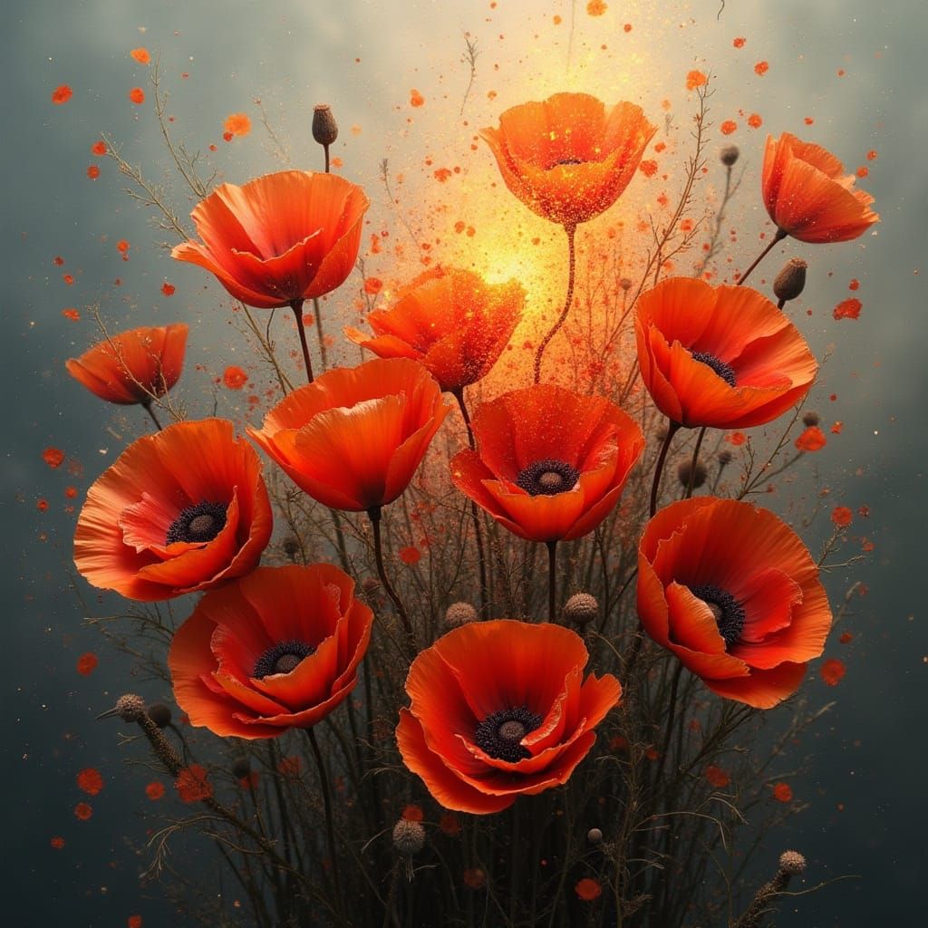 Poppies Ablaze: A Surreal Digital Dreamscape