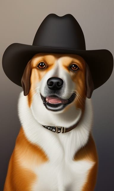 Happy Dog with Cowboy Hat in Oil Painting Style
