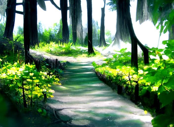 Peaceful Forest Path Through Green Landscape