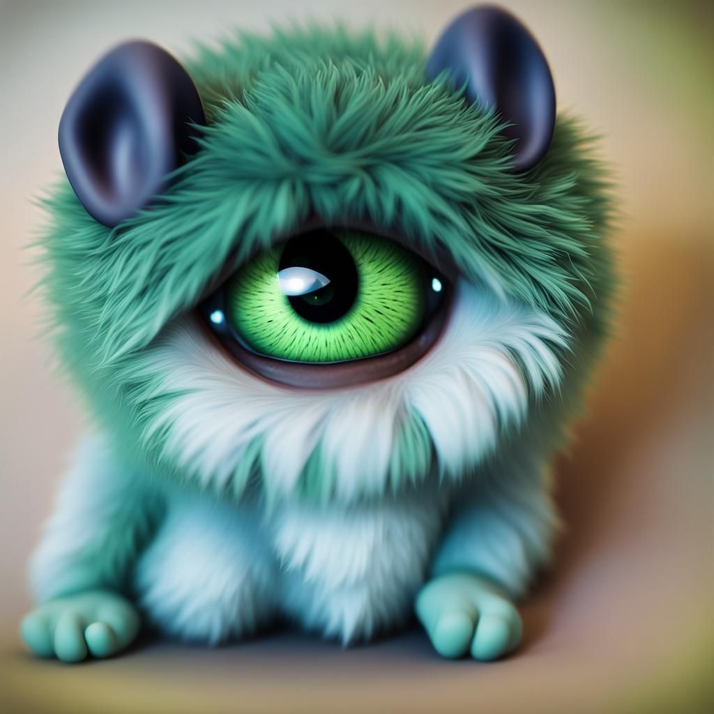 Adorable Green Cycloptic Fuzzy in Cinematic Portrait