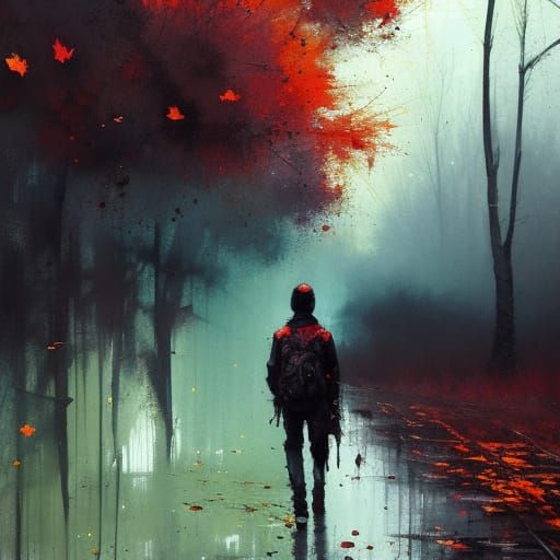Solitary Autumn Figure in Textured Speedpaint Style