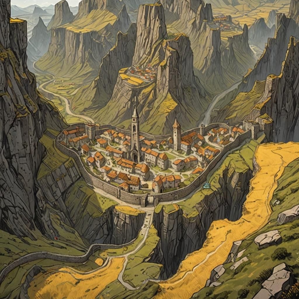 Walled City in Desolate Mountains: Fantasy Art