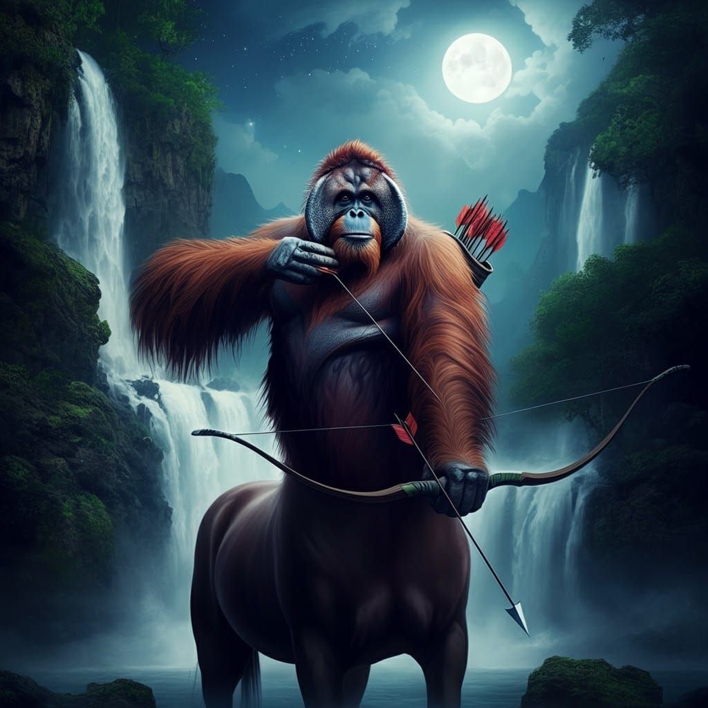 Orangutan Centaur Archer Under a Starry Sky