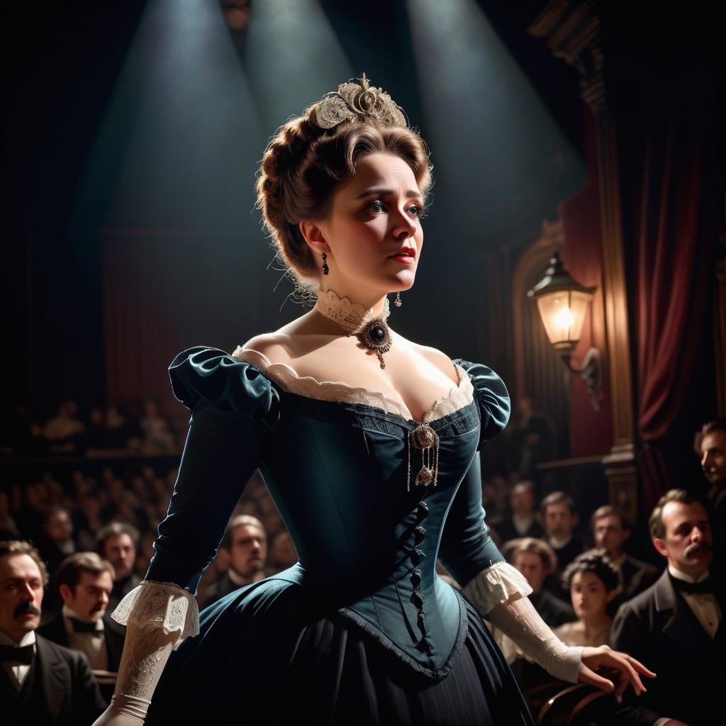 Opera Singer on Gaslit Stage in Victorian Era