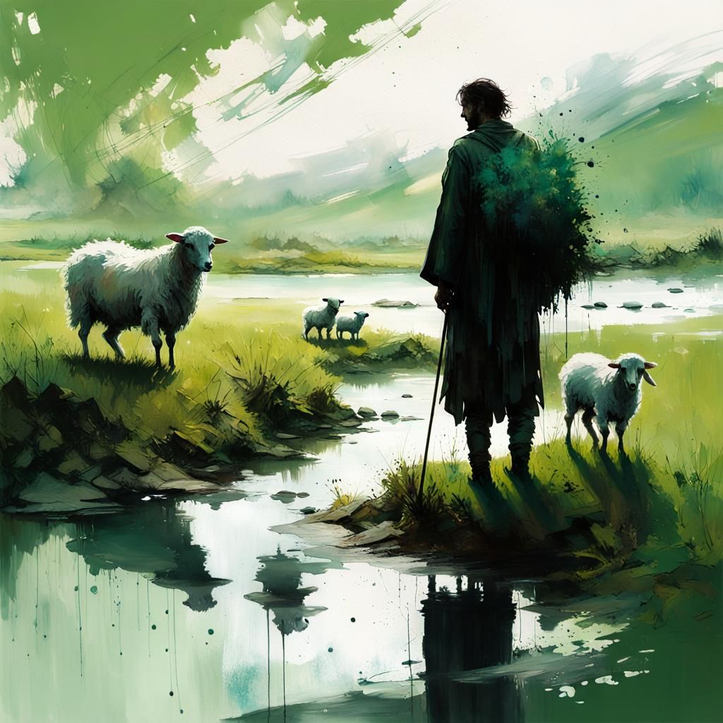 Biblical Shepherd in Green Pastures: Speedpaint Style