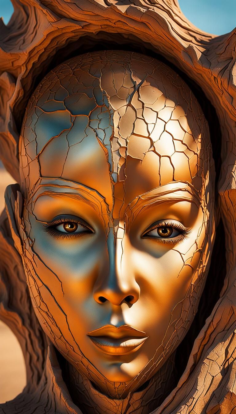 Surreal Desert Droid Tree in Golden Hour Light