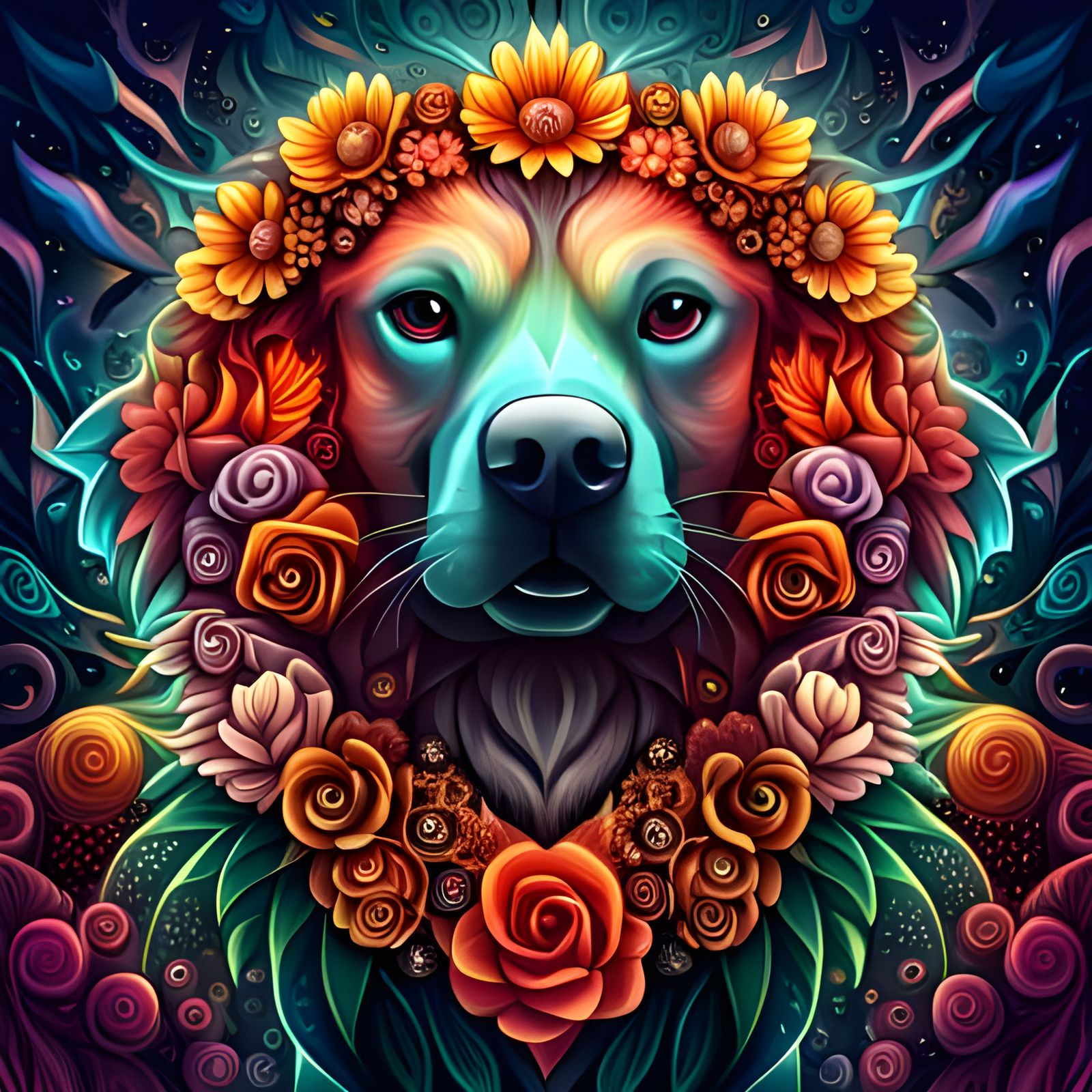 Labrador Retriever Covered in Flowers