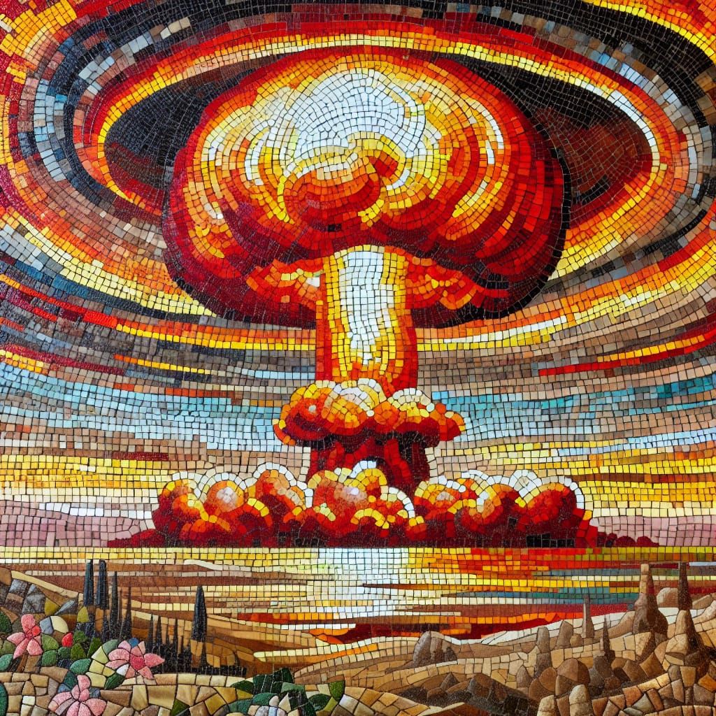 Nuclear Explosion Mosaic in Ancient Roman Style