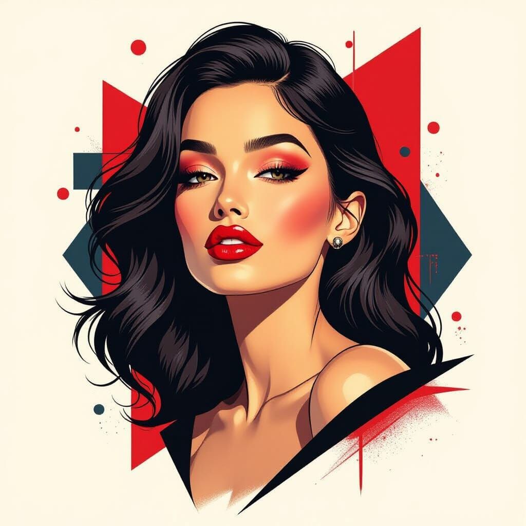 Red Lips Kiss on Black in Futuristic Style