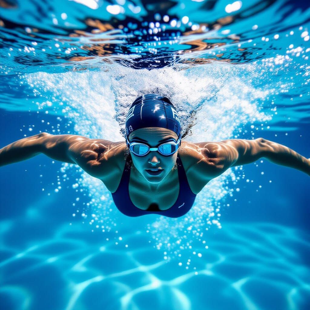 Cinematic Swimmer Diving into Pool - Realistic Sports Photog...