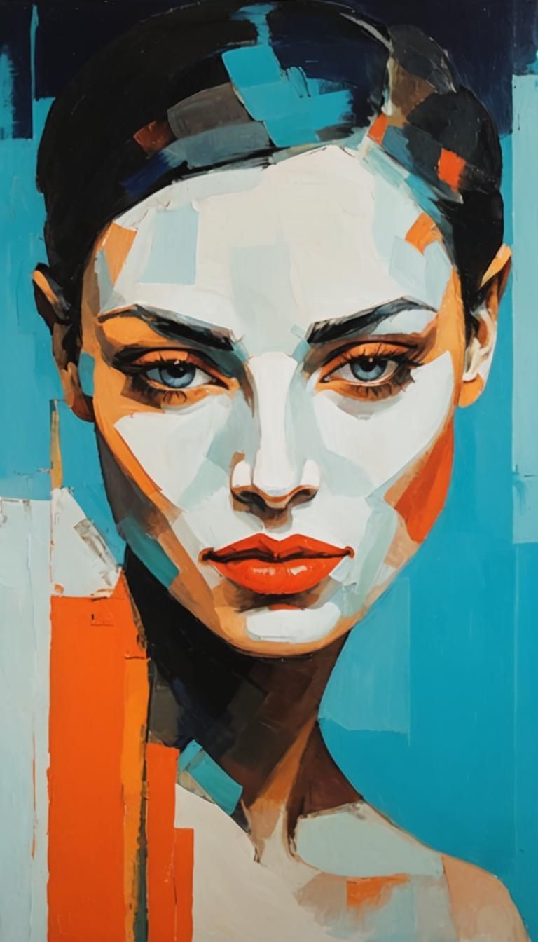 Young Woman Portrait in Blue Period Impasto Style