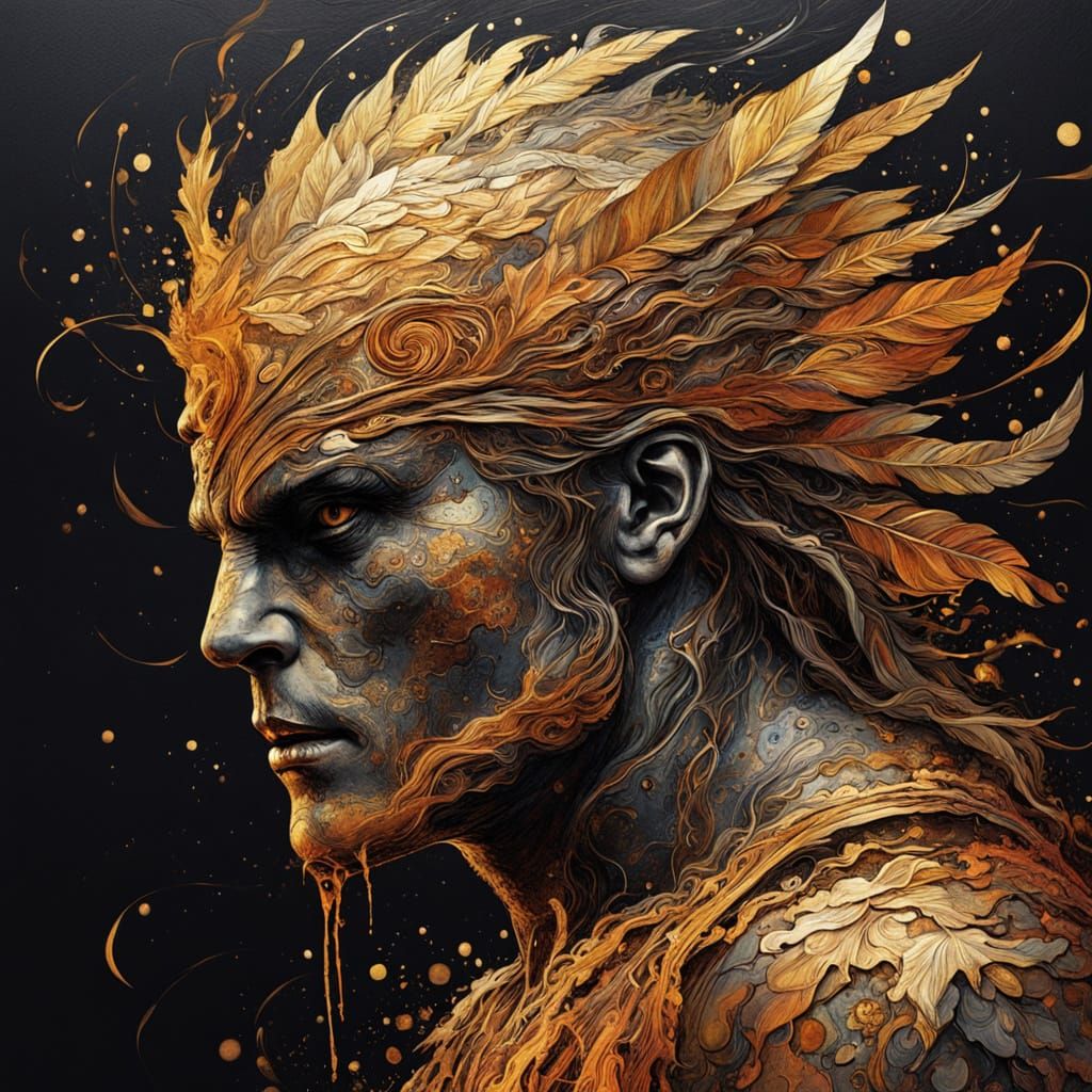 Phoenix Rises in Warm Tones with Gold Splatters