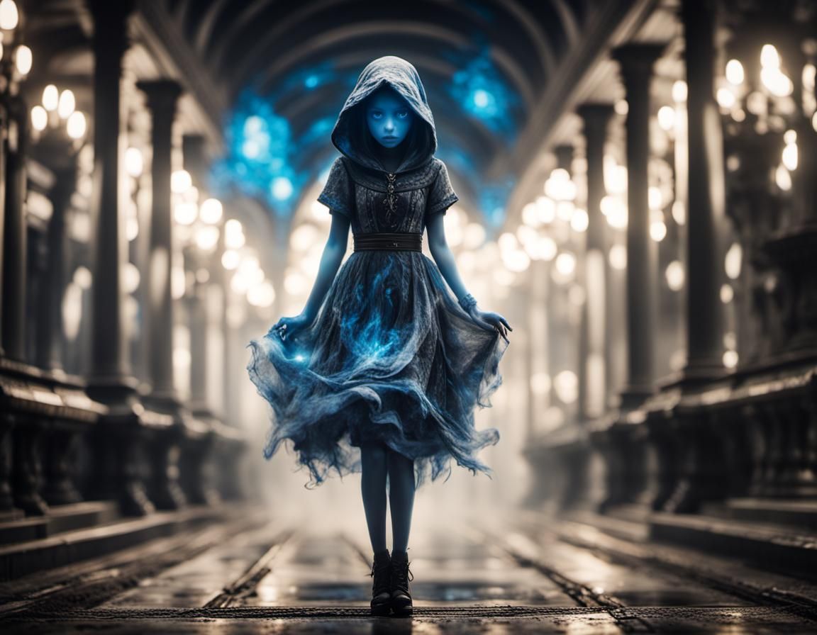 Blue Ghost Girl in Black and White World