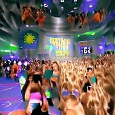 Energetic Dance Party Scene from the 1990s