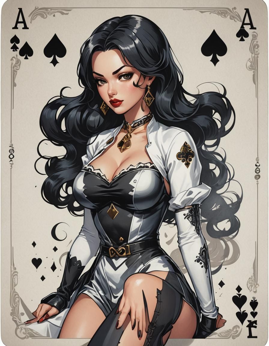 Ace of Spades Pinup Girl in Anime Style