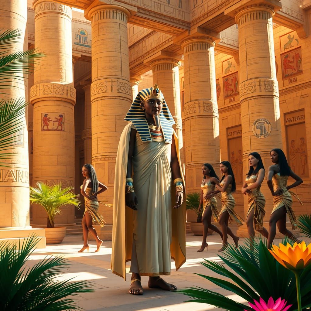 Majestic Pharaoh in Sunlit Egyptian Temple