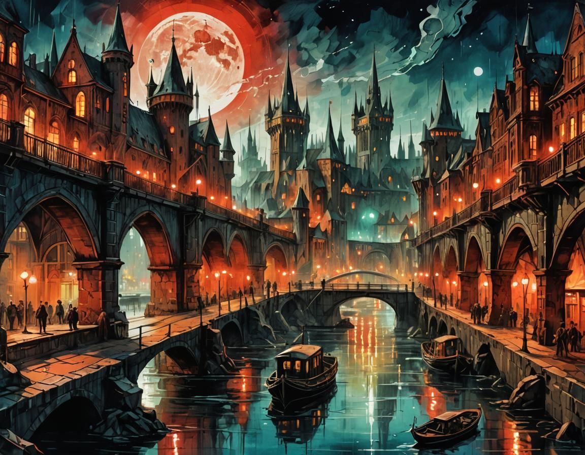 fantasy nighttime city