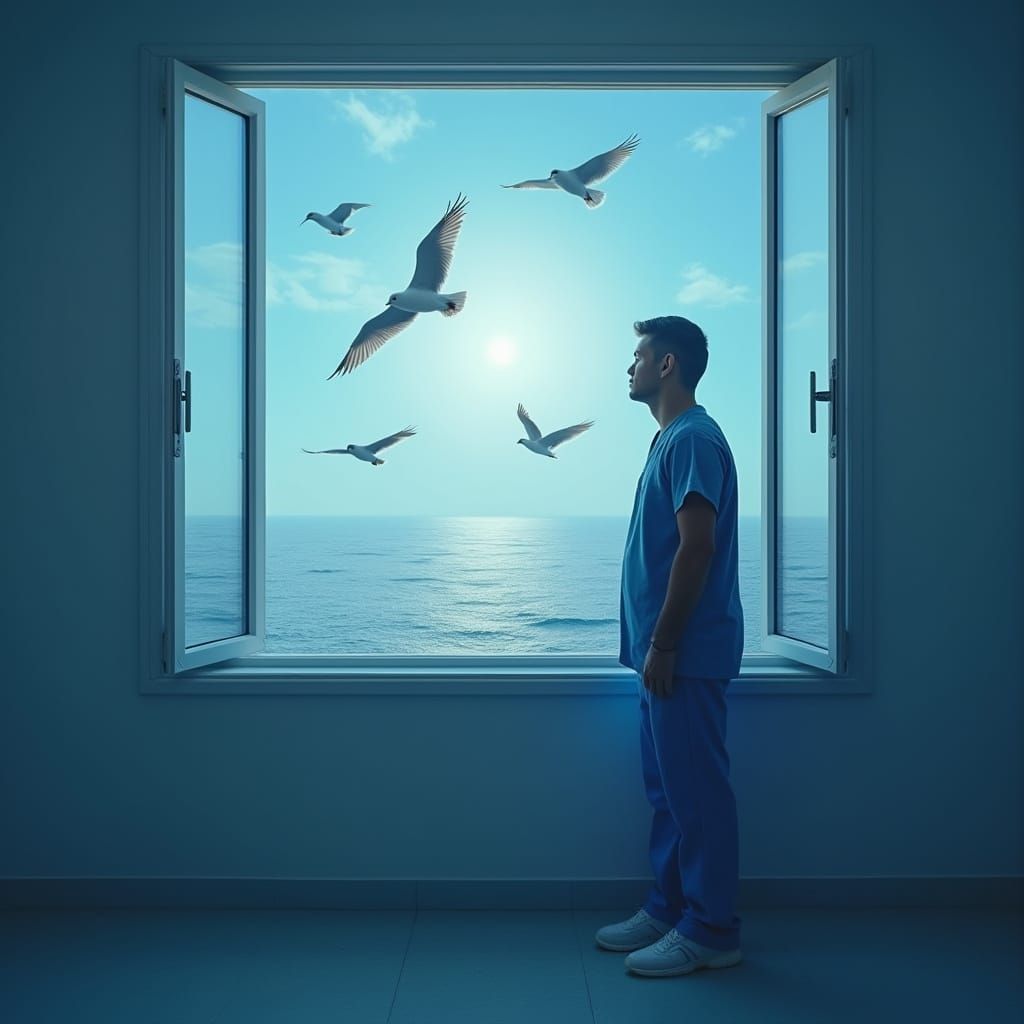 Doctor Contemplates Sunset: A Cinematic Oil Painting